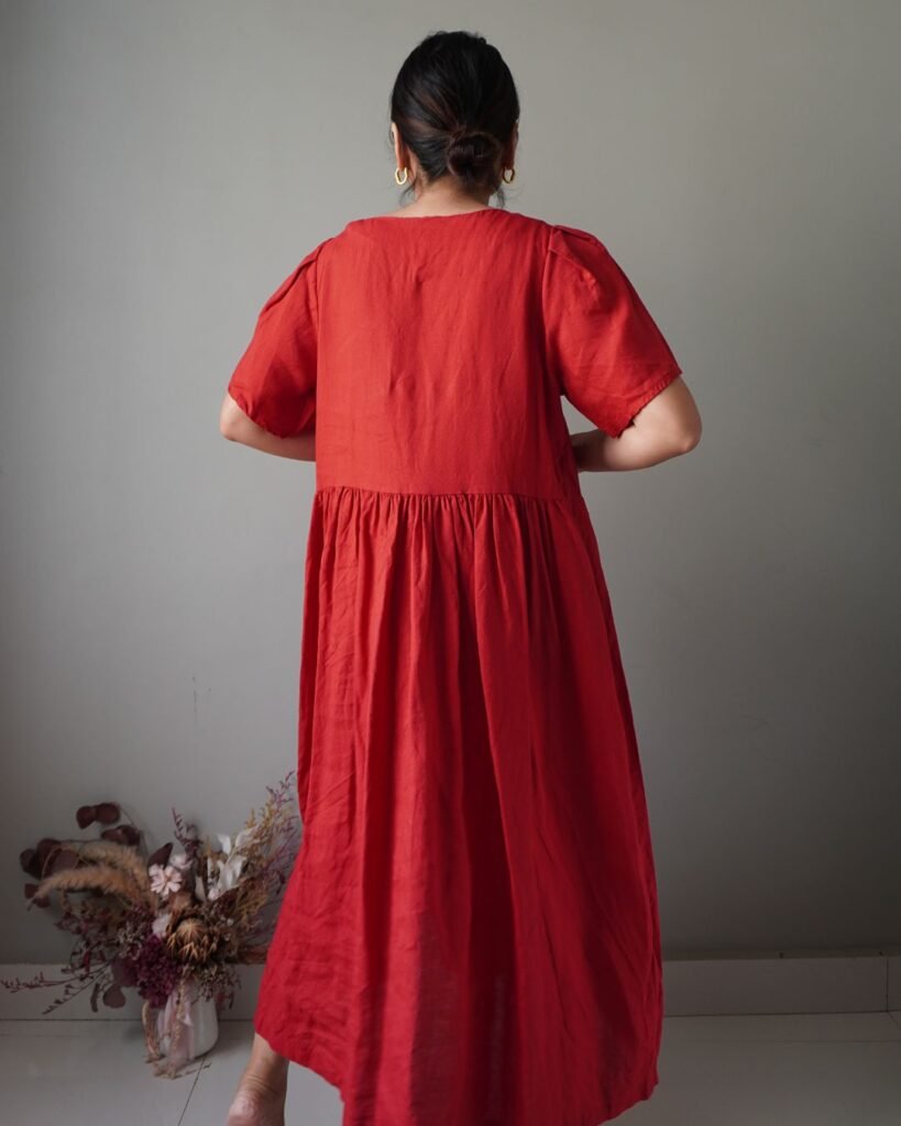 Quality is outstanding, vibrant solid red linen birthday dress / flea market dress / take anywhere dress