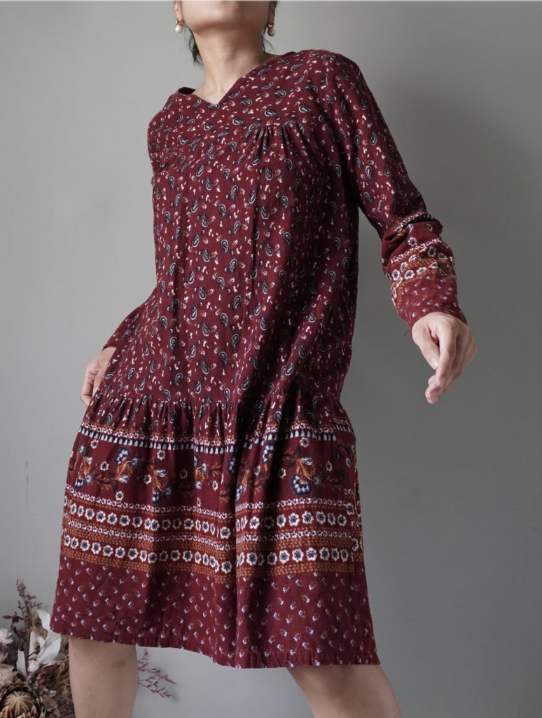 Bohemian paisley patterned dress with long sleeves