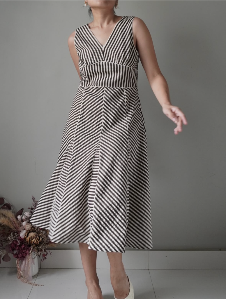 Chestnut brown striped dress, elegant, timeless