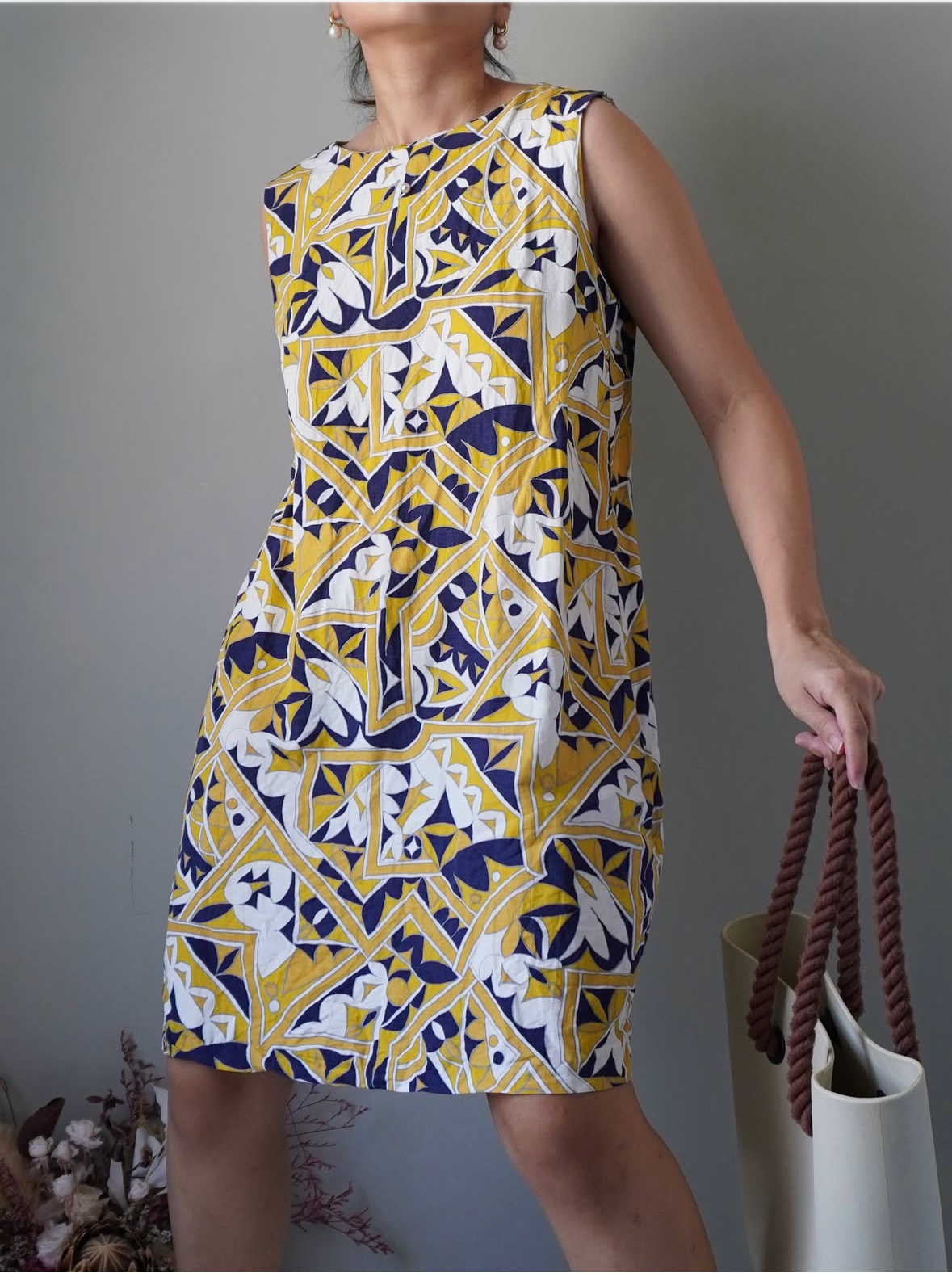 Moroccan patterned linen boxy dress with zipper at the back - Image 1