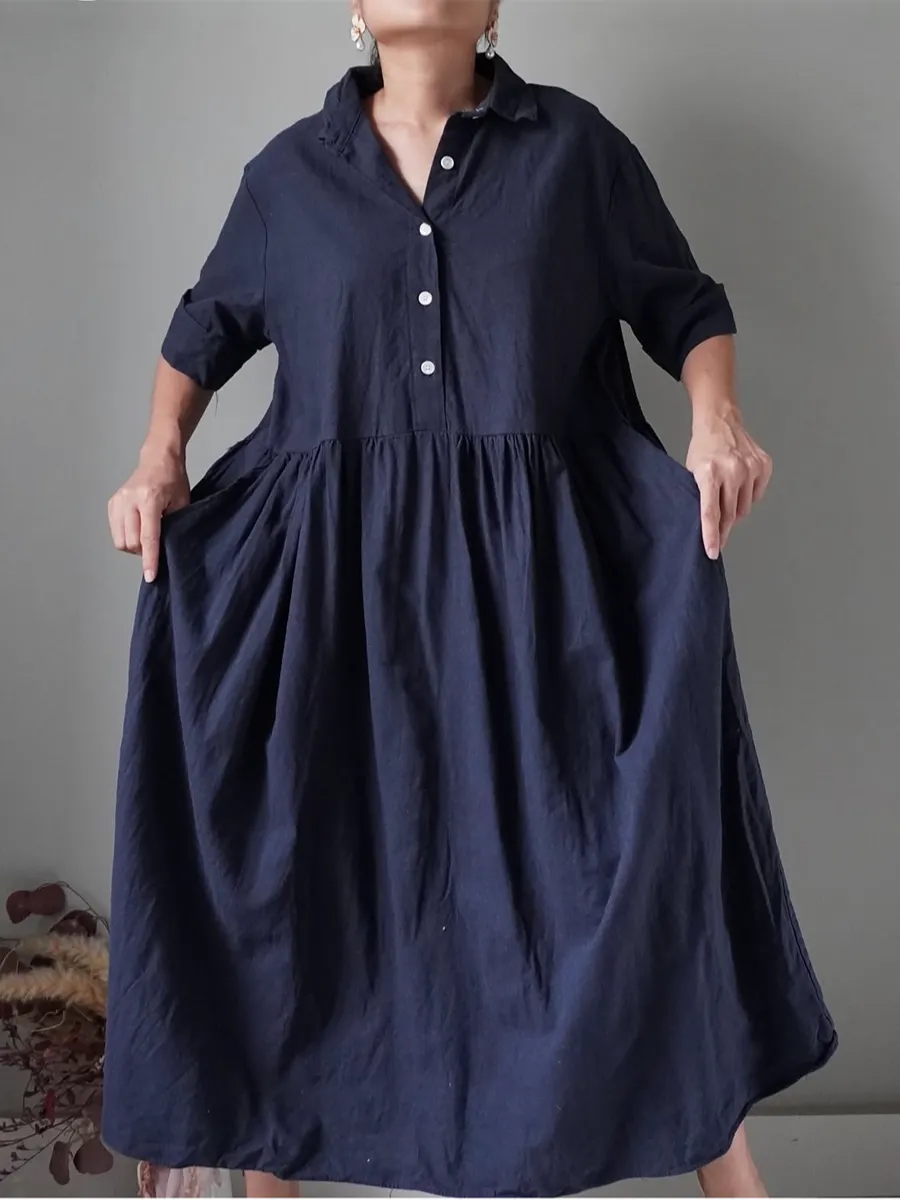 Must-have market dress in deep blue! Half buttoned, nice linen fabric - Image 1