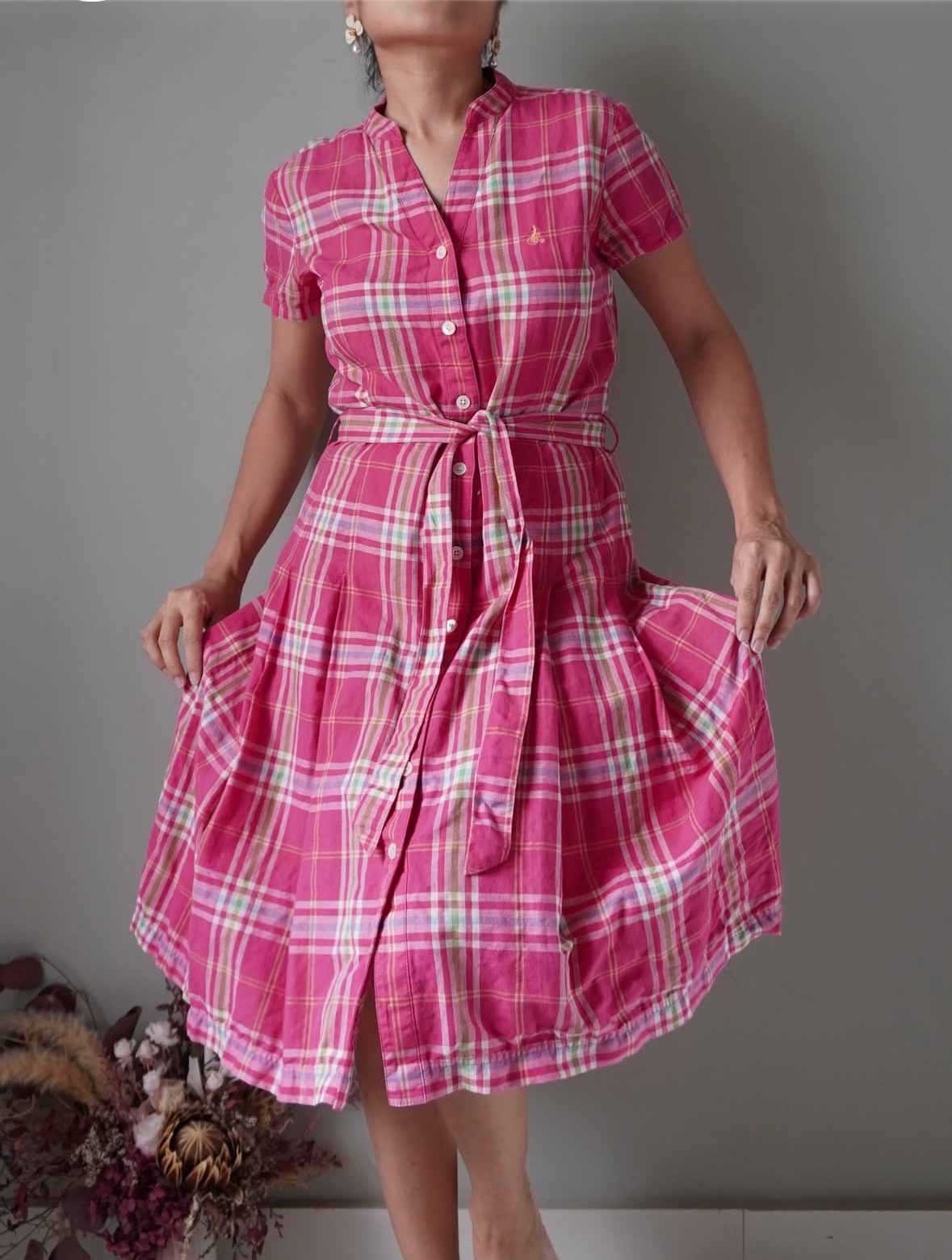Beanpole nice fabric colorway button down linen dress with belt - Image 1