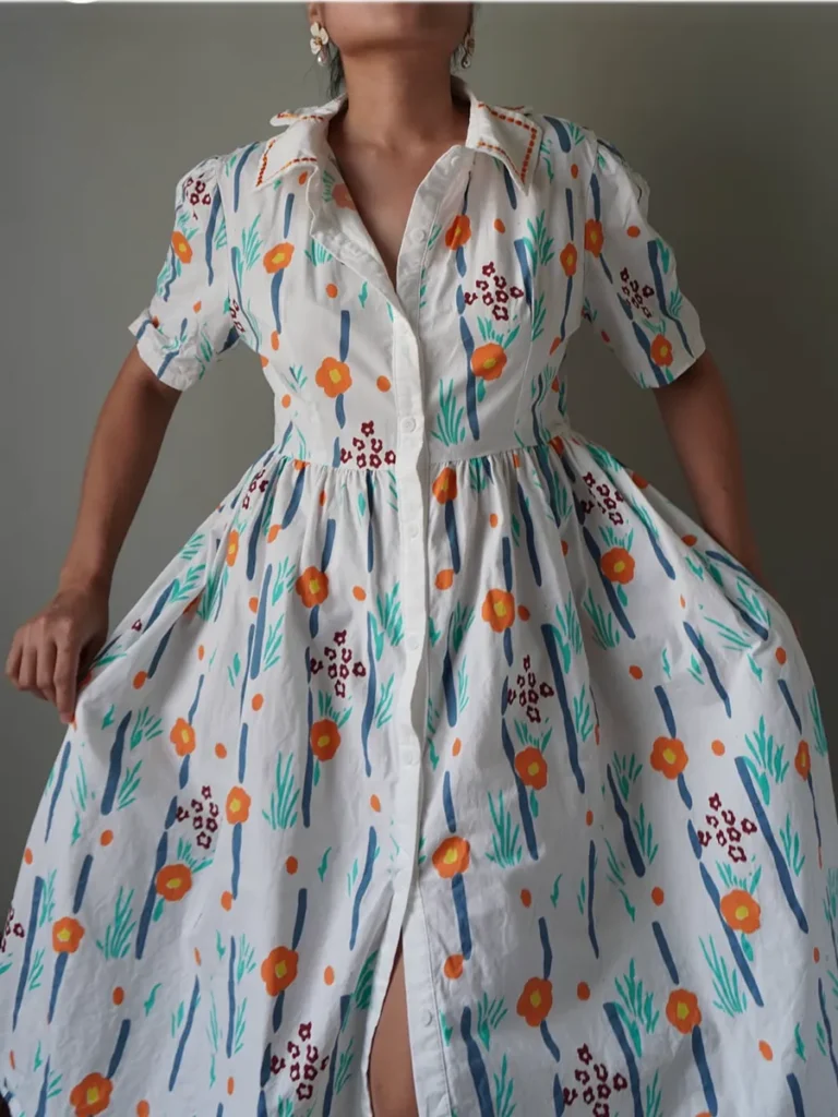 Cartoonish pattern button down babydoll dress