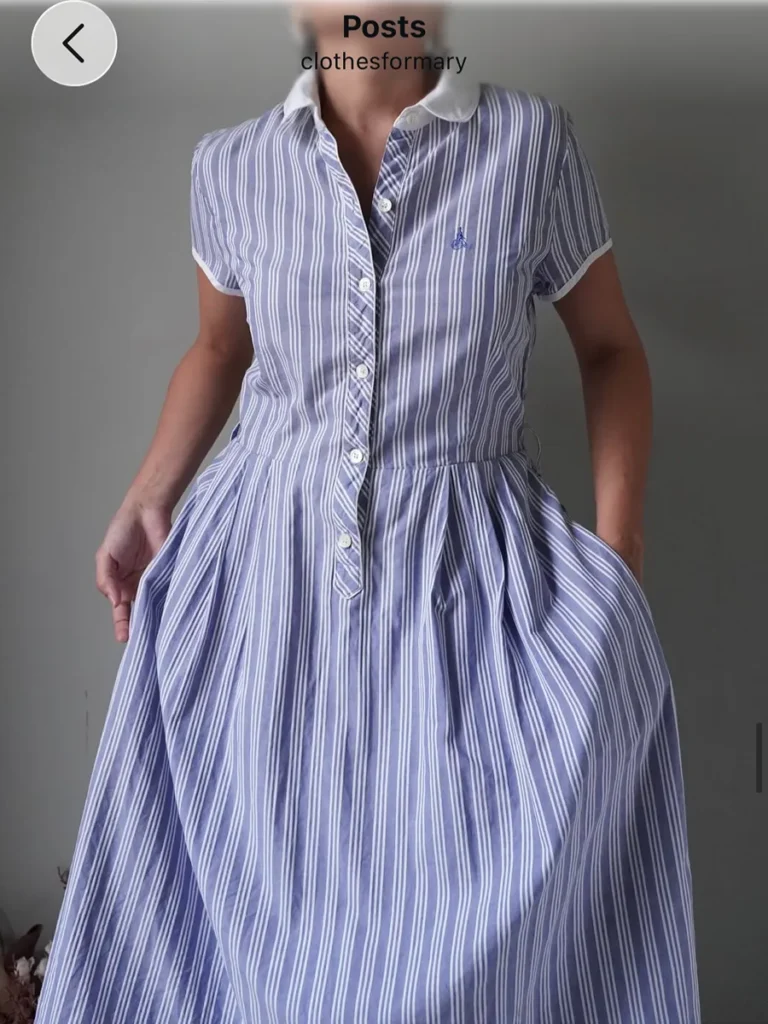 Beanpole chic striped pattern half buttoned linen dress with pockets