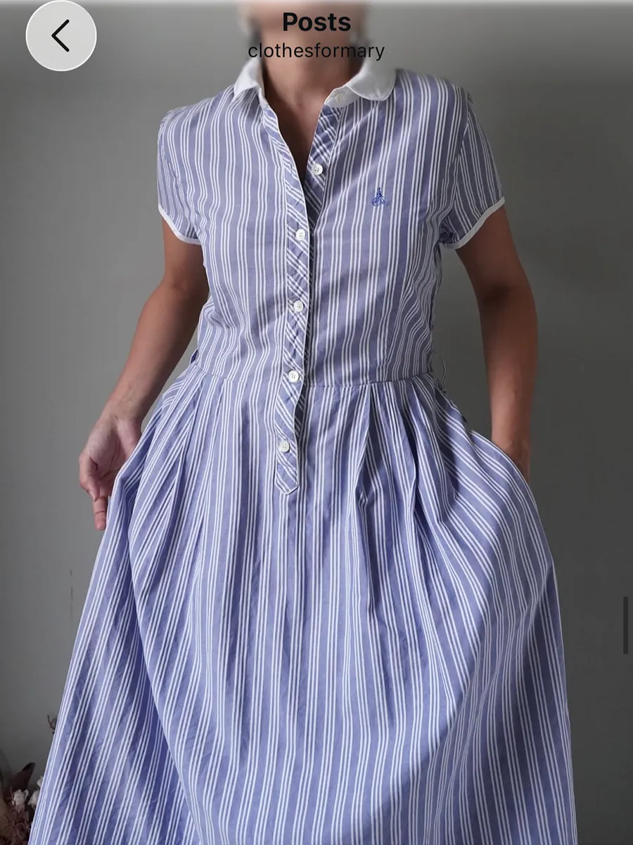 Beanpole chic striped pattern half buttoned linen dress with pockets - Image 1