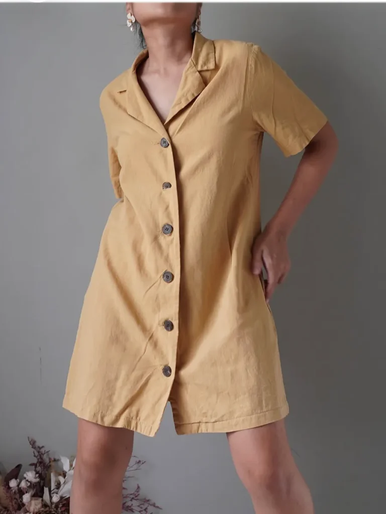 Casual and chic flax button down linen dress