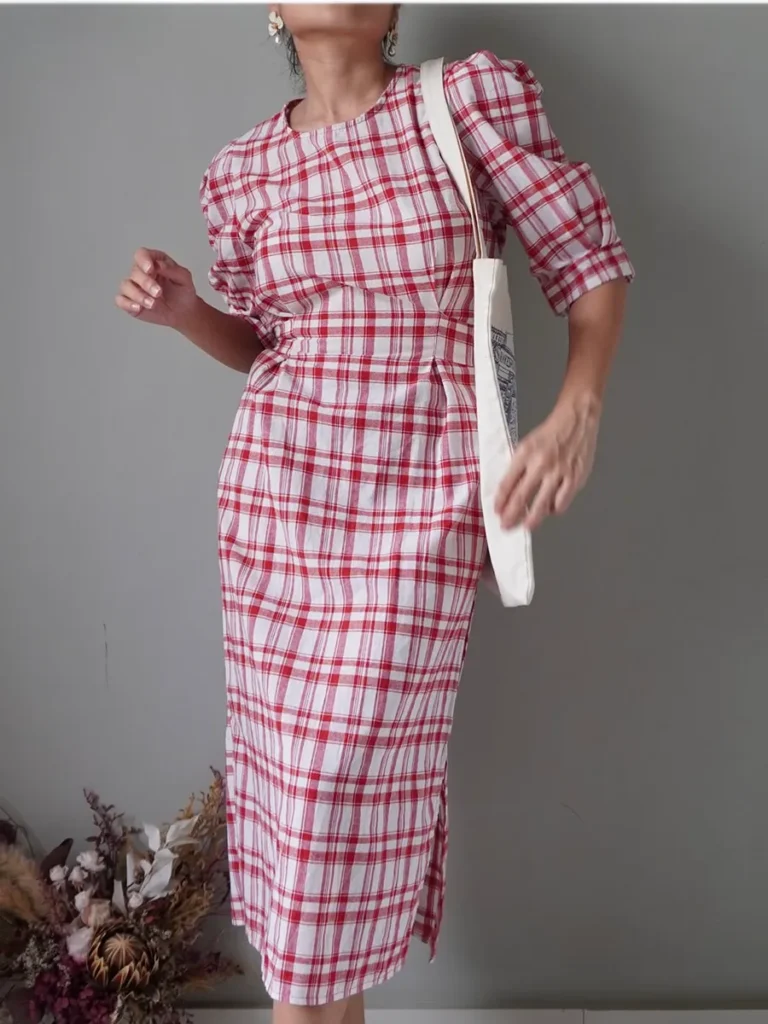 Classic plaid county-side cotton linen dress