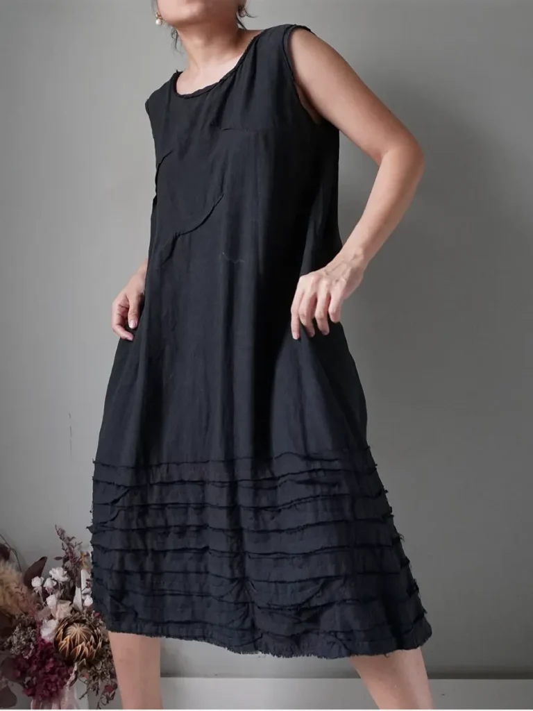 Charcoal rugged a-line dress with tiered details