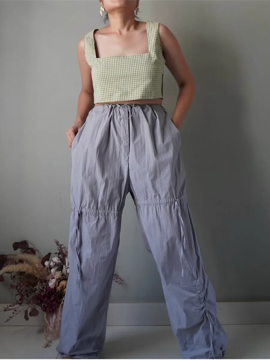 Pigeon blue drawstring pants with pockets - Image 1
