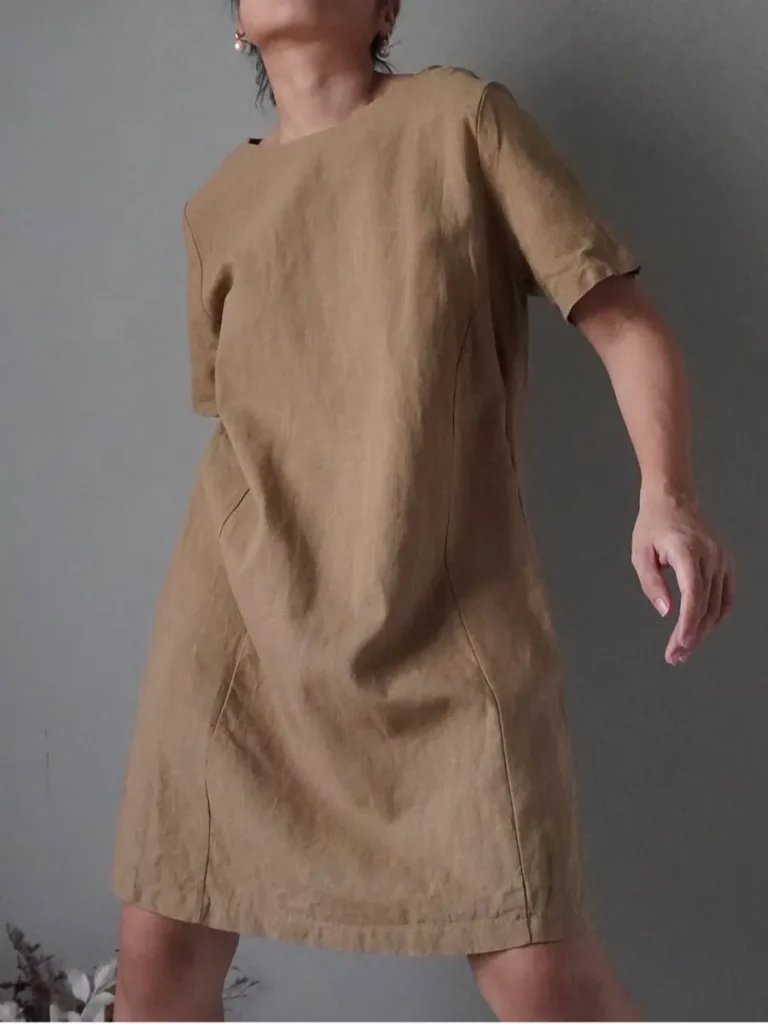 Basic peanut brown linen dress with back zipper