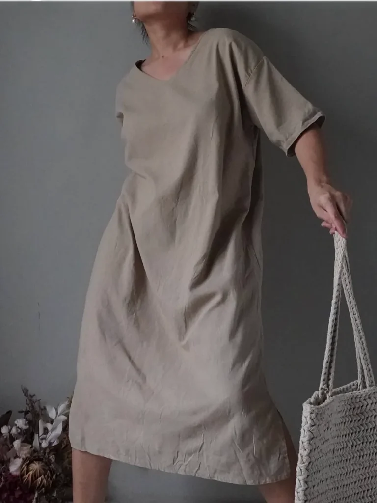 Basic and easy mocha linen dress