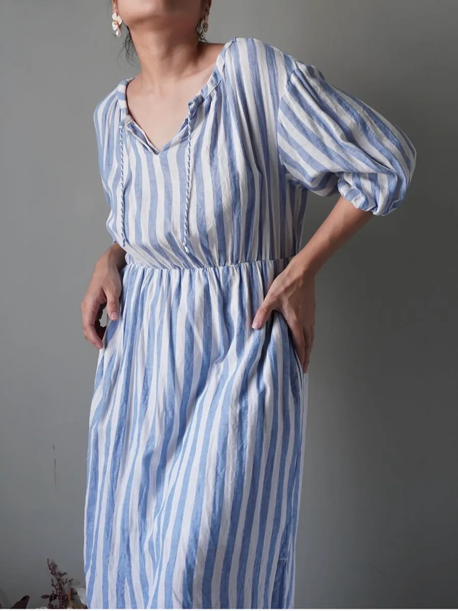 Light blue striped pattern boho dress - Image 1