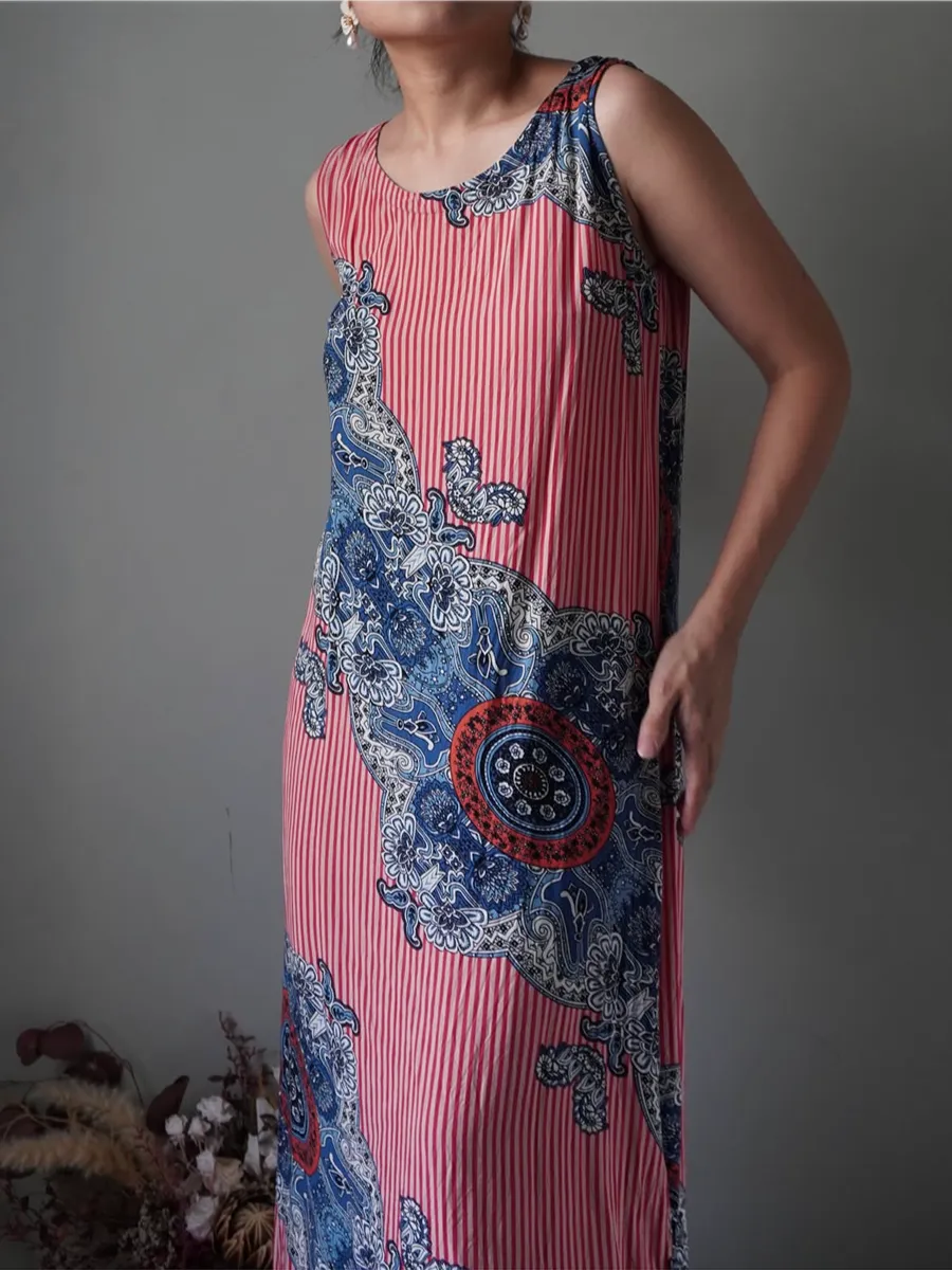Contrast colors patterned cotton dress - Image 1