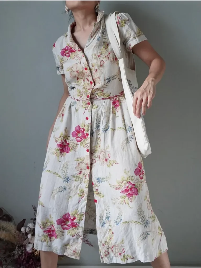Lovely linen fabric, button down floral patterned dress, a classic