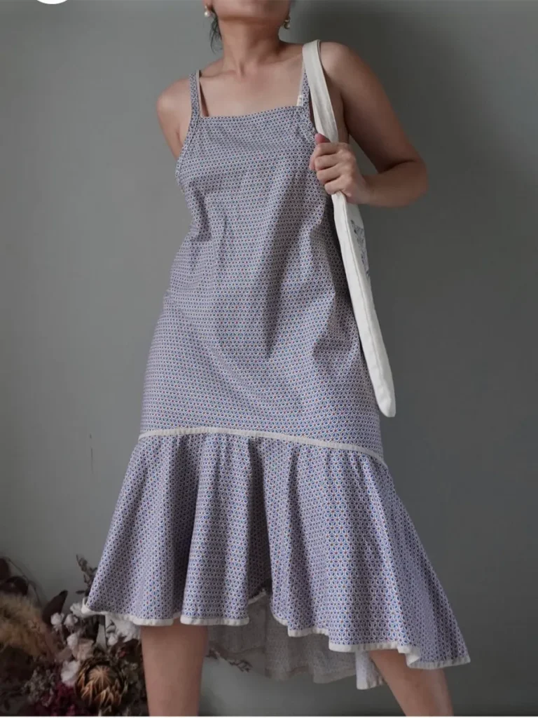 Geo patterned mermaid dress with low back detail
