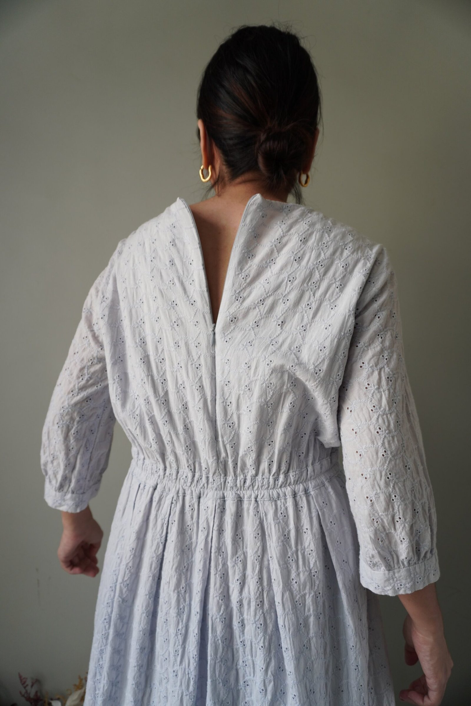 Powder blue dainty eyelet dress with quarter sleeves, waist is stretchable - Image 4