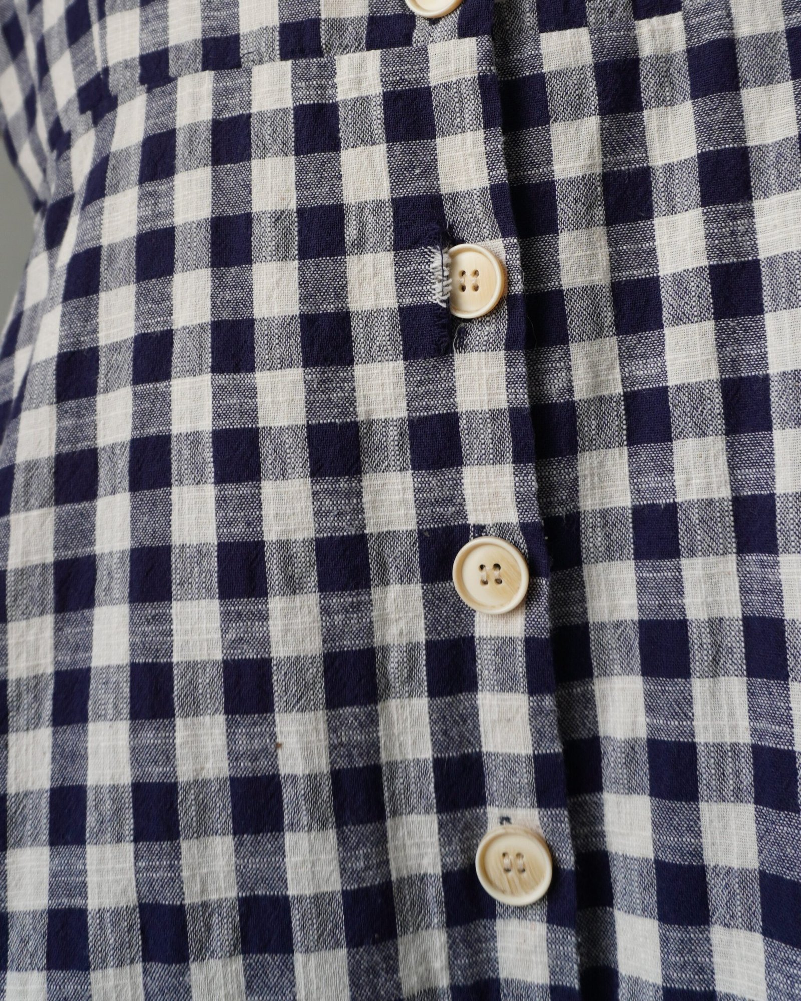 Deep blue gingham button down linen dress - Image 4
