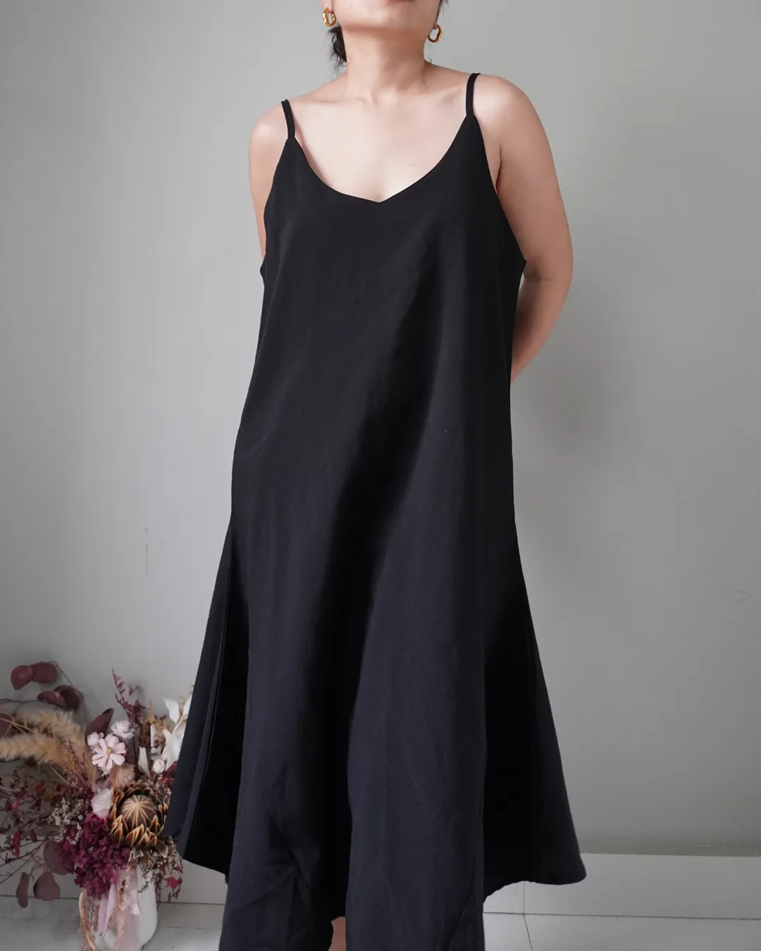 Asymmetrical black slip on dress - Image 1