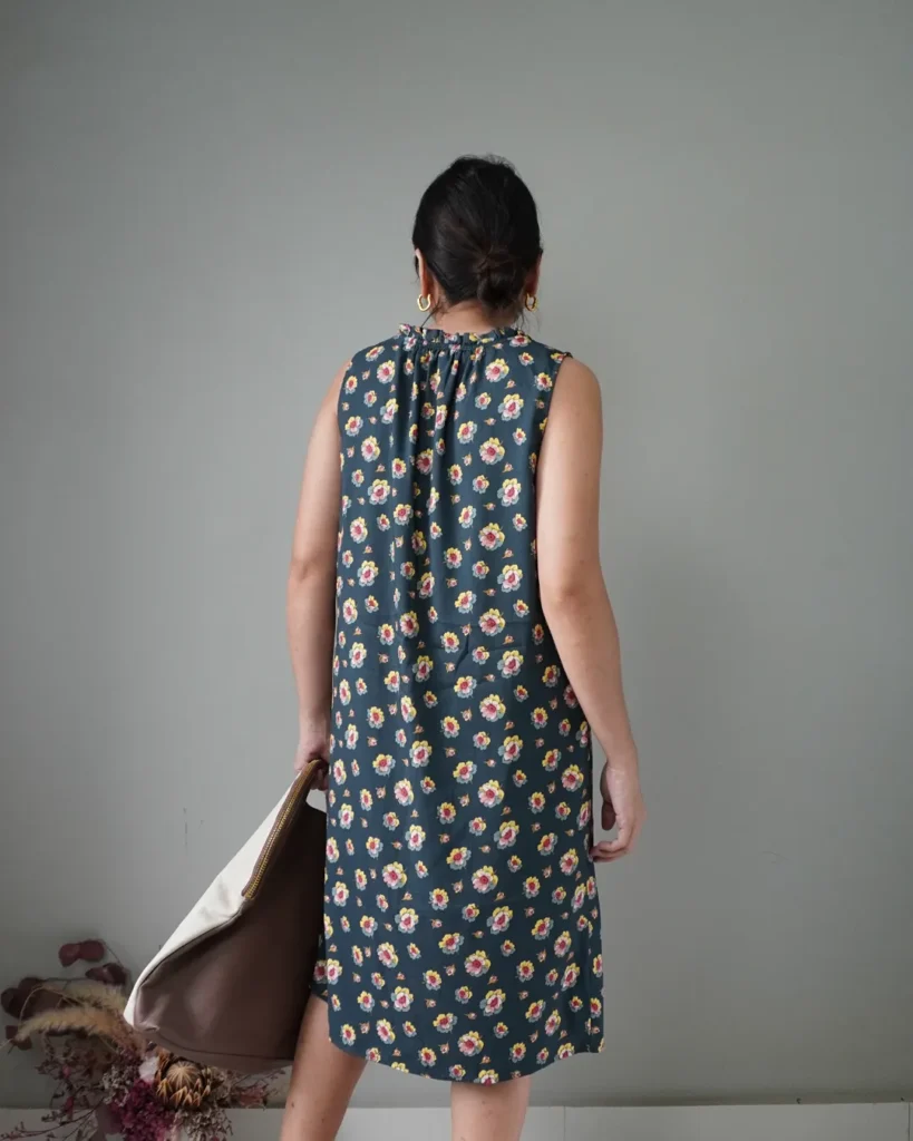 Cartoonish floral pattern sleeveless satin dress