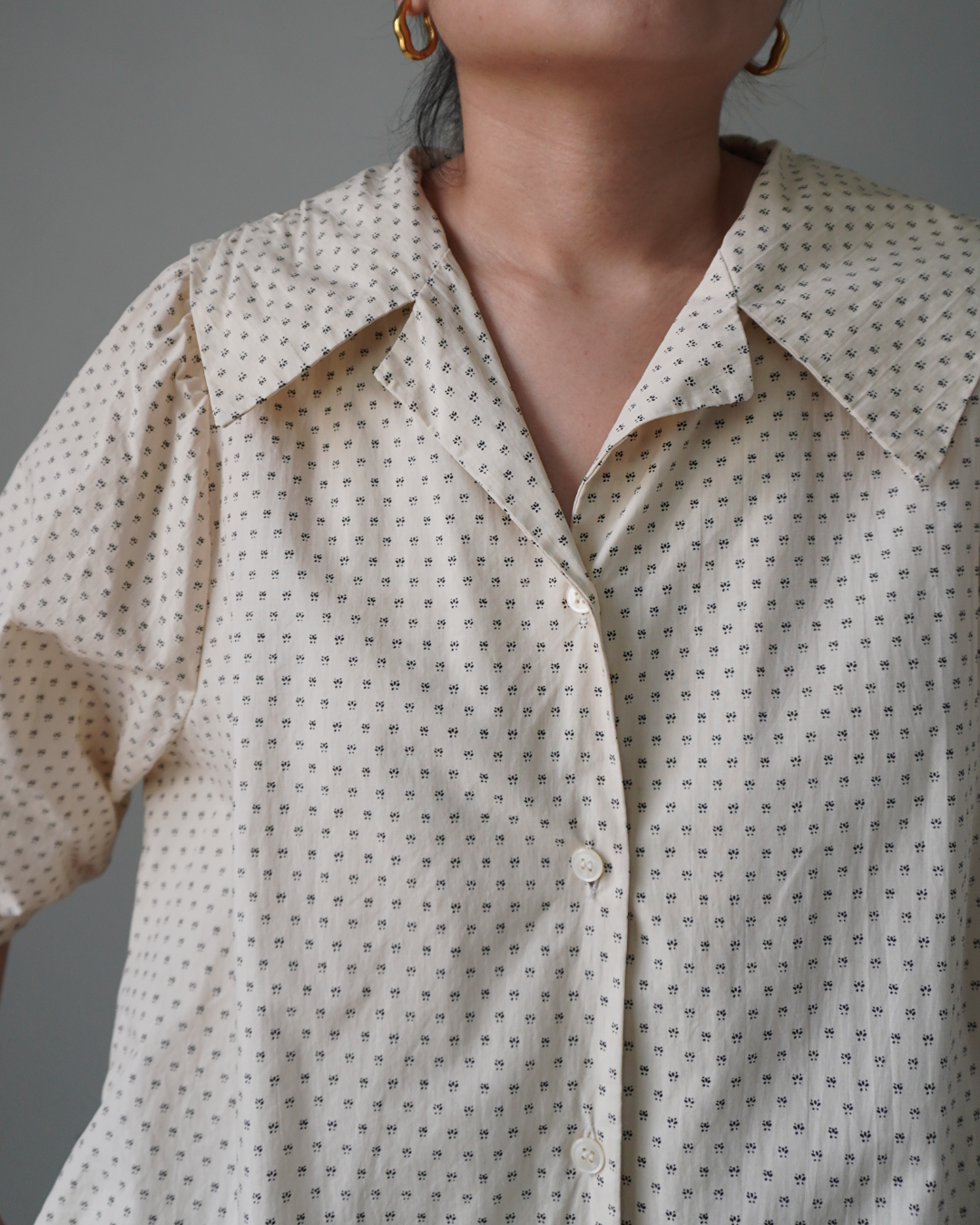 Crisp beige dress, button down details, classic collar cut and pockets - Image 1